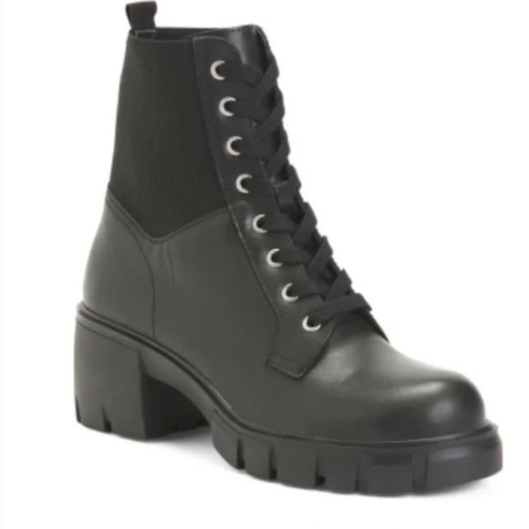 Steve Madden Zanet Bone Suede Lug Sole Lace Up Booties combat Boots Size 10 - Picture 2 of 10